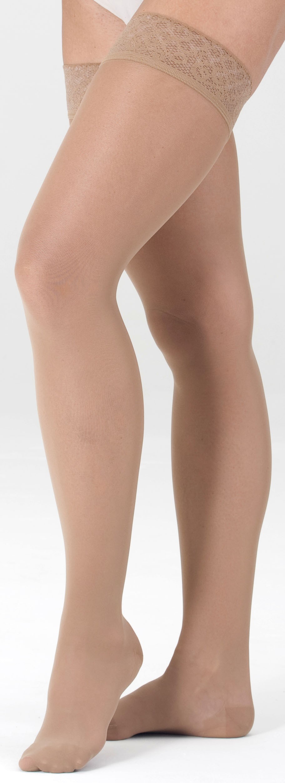 Mediven Sheer & Soft Thigh Highs w/ Lace Silicone Top Band 15-20mmhg, Open Toe