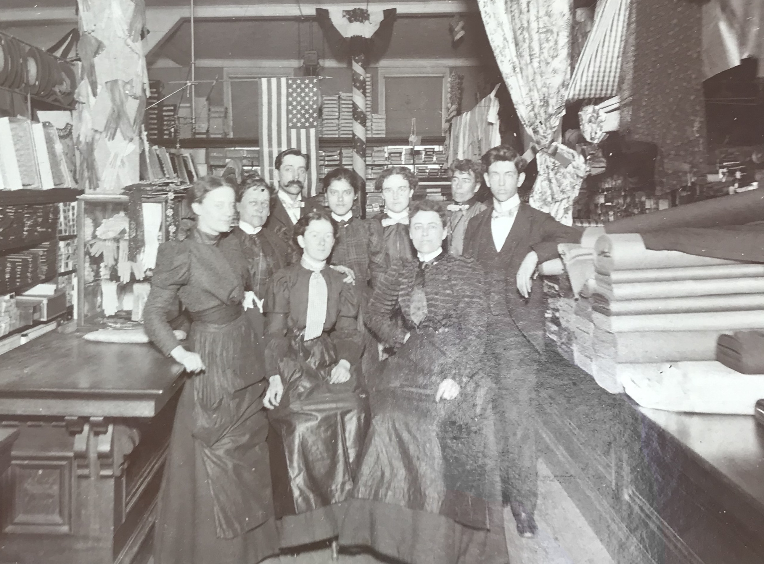 One of the first staff photos taken of the Howe and Stetson / William A. Allen Co. team, circa 1880's. Note 39 star flag in background