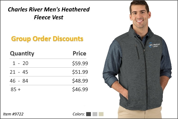 Charles River Men's Heathered Fleece Vest 9722